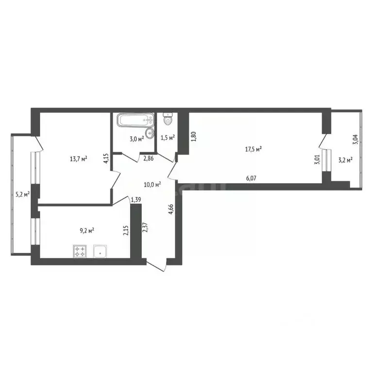 2-к кв. Башкортостан, Уфа ул. Мечтателей, 6 (59.2 м) - Фото 1