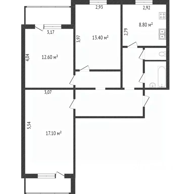 3-к кв. Белгородская область, Белгород ул. Конева, 27 (71.4 м) - Фото 1
