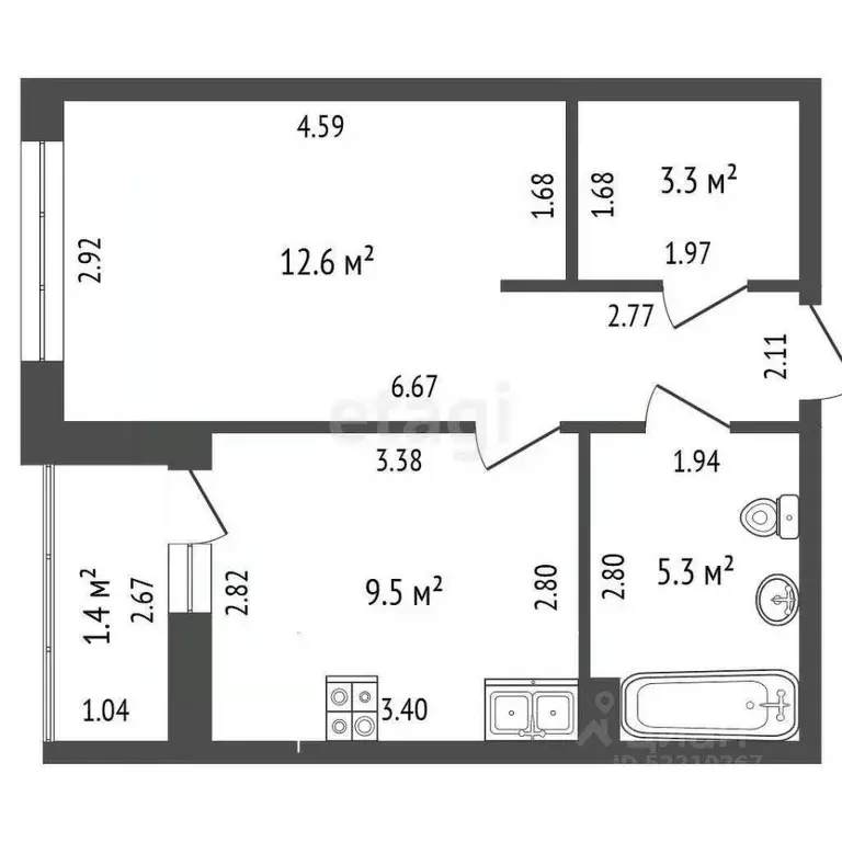 1-к кв. Татарстан, Набережные Челны Московский просп., 37Б (33.8 м) - Фото 2