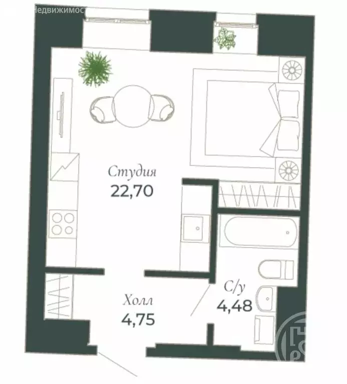 Квартира-студия: Санкт-Петербург, Малый проспект Петроградской ... - Фото 1
