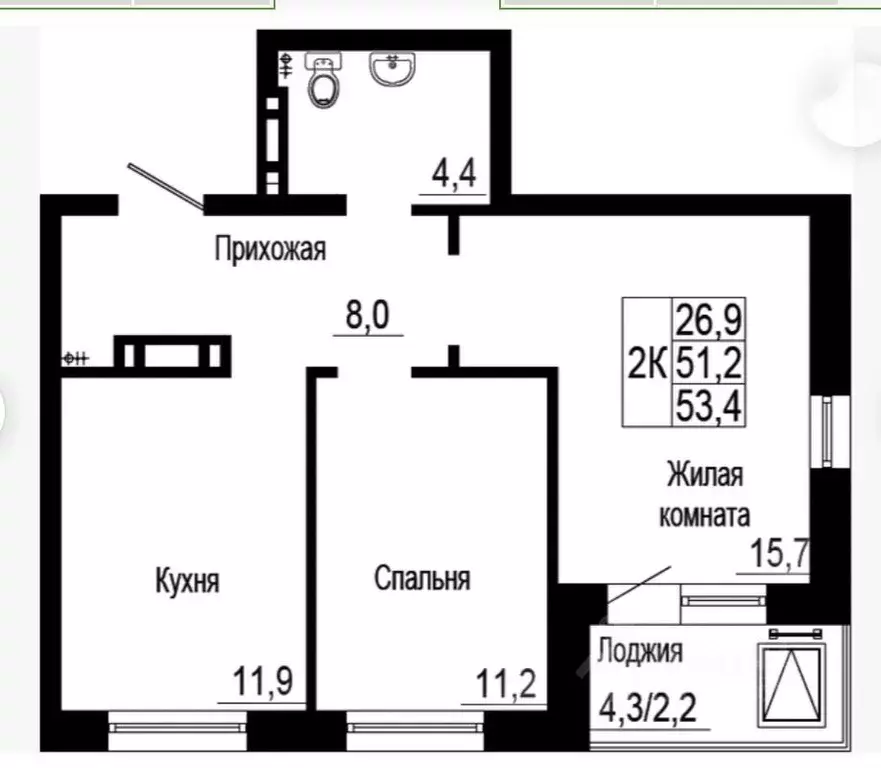 2-к кв. Красноярский край, Красноярск ул. Петра Подзолкова, 19 (51.0 ... - Фото 1