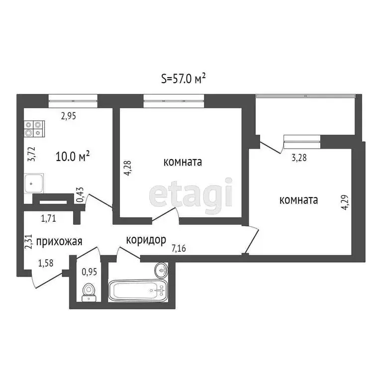 2-комнатная квартира: Тюмень, улица Станислава Карнацевича, 4 (57 м) - Фото 1