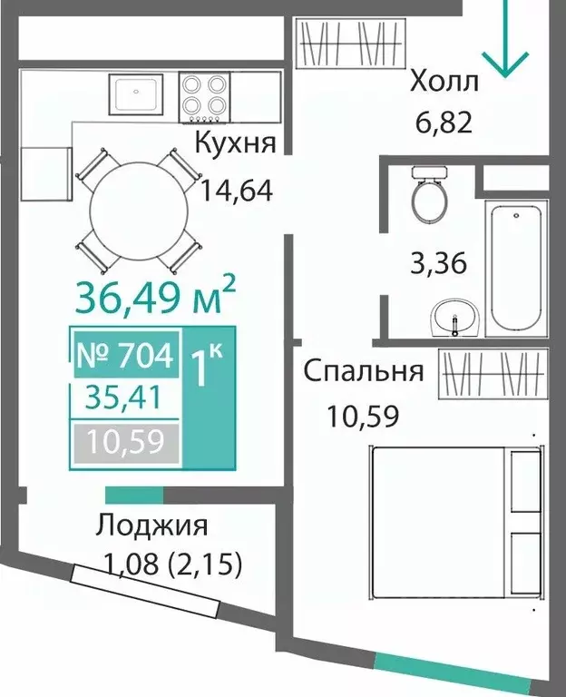 1-к кв. Крым, Симферополь Барбарис жилой комплекс (36.49 м) - Фото 0