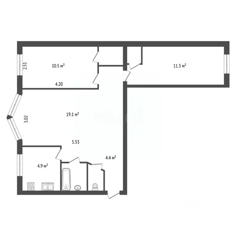 3-к кв. Санкт-Петербург просп. Энергетиков, 40К2 (55.6 м) - Фото 2