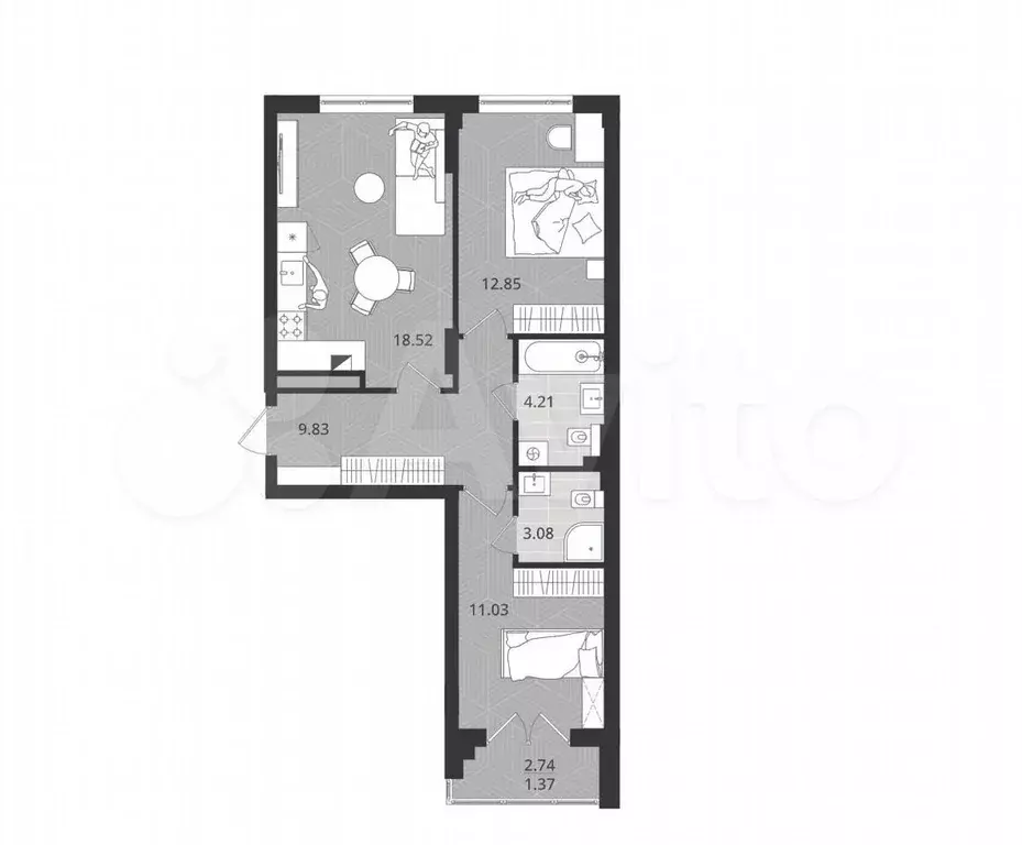 2-к. квартира, 60,9 м, 1/4 эт. - Фото 1