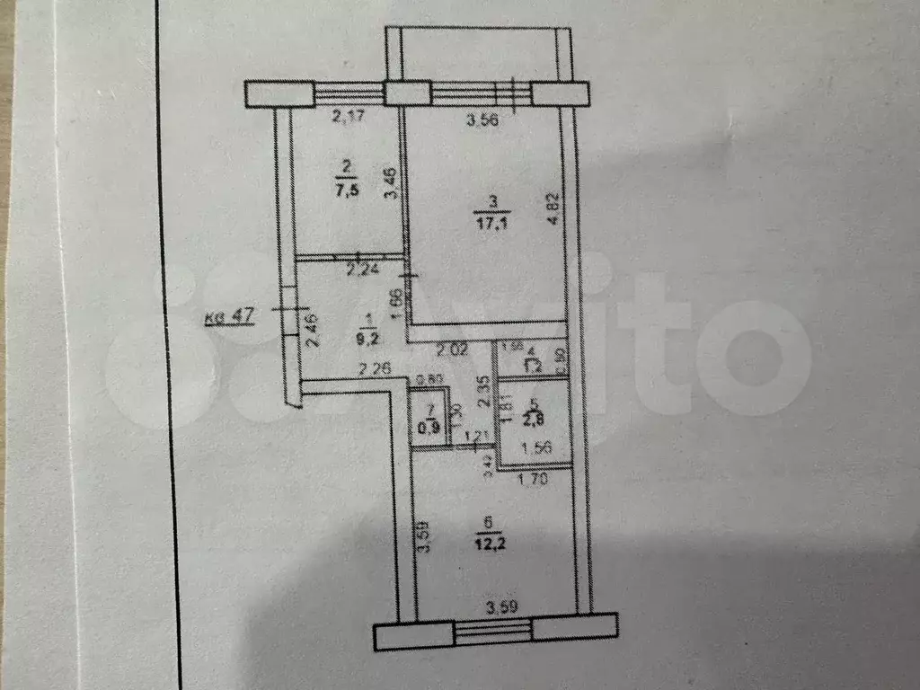 2-к. квартира, 51 м, 3/6 эт. - Фото 0