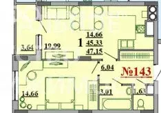 1-комнатная квартира: Рязань, микрорайон Октябрьский городок, 51 (45.2 ... - Фото 1