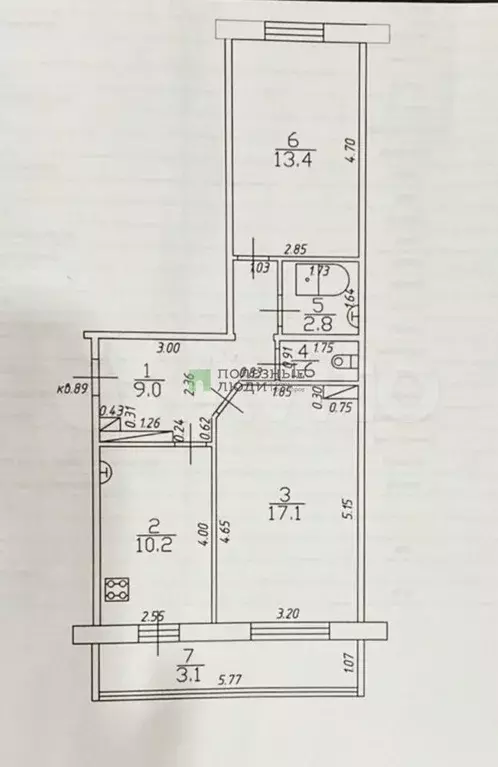 2-к. квартира, 54,1 м, 6/9 эт. - Фото 0