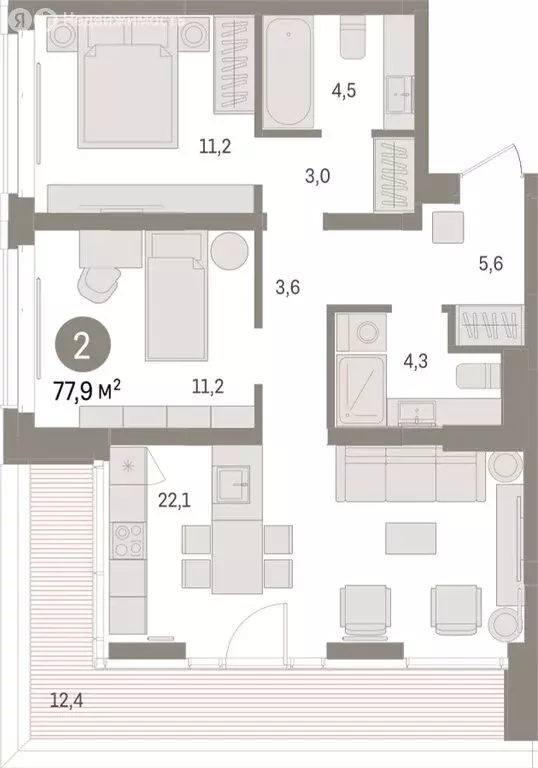 2-комнатная квартира: Тюмень, жилой комплекс На Минской (77.85 м) - Фото 1