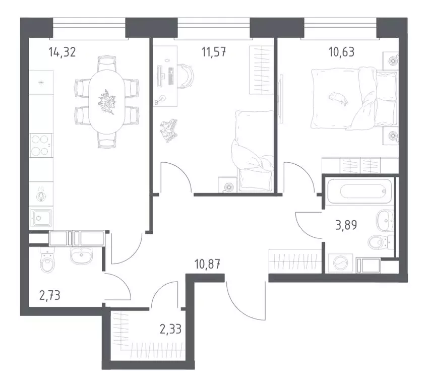 2-комнатная квартира: деревня Столбово, ЖК Эко Бунино, 14.2 (56.34 м) - Фото 1