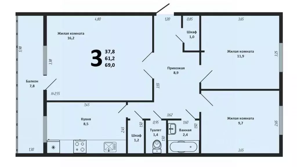 3-к кв. Краснодарский край, Щербиновский район, Старощербиновская ... - Фото 2