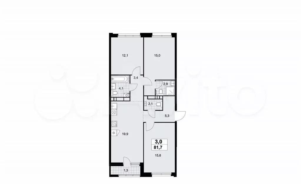 3-к. квартира, 82 м, 9/12 эт. - Фото 0