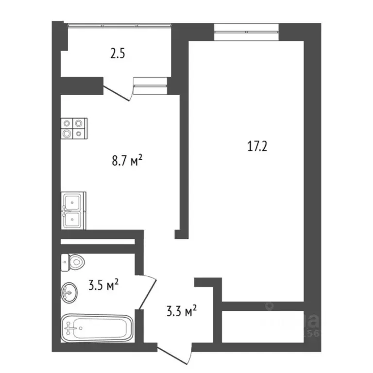1-к кв. Тюменская область, Тюмень ул. Ветеранов Труда, 9А (34.6 м) - Фото 2