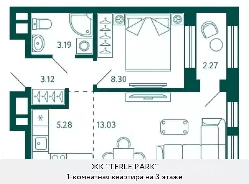 1-к кв. Башкортостан, Уфа Терле Парк ЖК, (34.05 м) - Фото 0