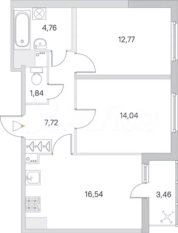 2-к. квартира, 59,4 м, 8/8 эт. - Фото 0