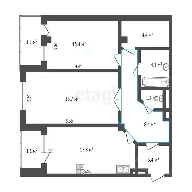 2-к кв. Омская область, Омск просп. Комарова, 15 (70.0 м) - Фото 1