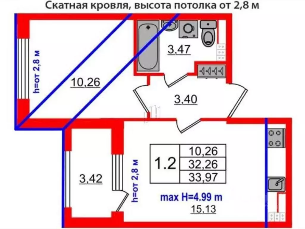 1-к кв. Санкт-Петербург пос. Стрельна, просп. Буденного, 20к1 (32.39 ... - Фото 2