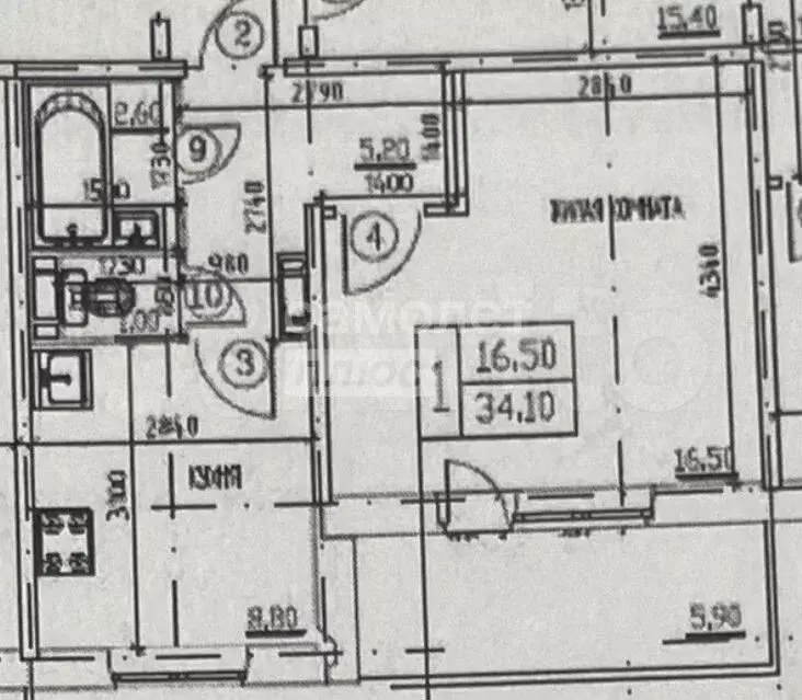 1-к. квартира, 33,8 м, 7/9 эт. - Фото 0