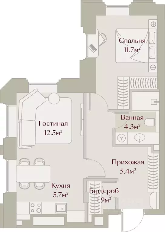2-к кв. Татарстан, Казань Щербаковский пер., 5 (45.82 м) - Фото 1