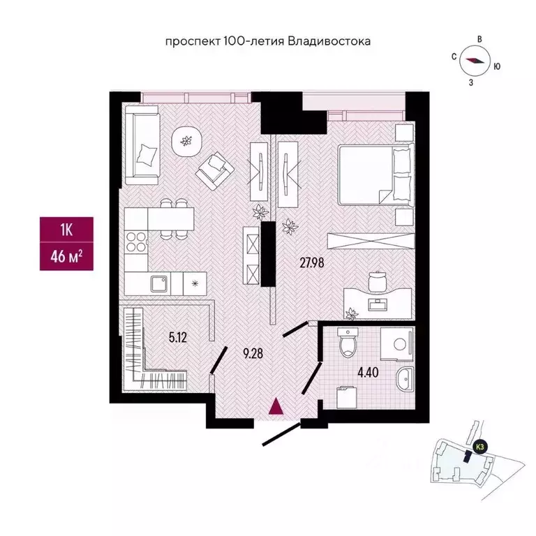 1-к кв. Приморский край, Владивосток просп. 100-летия Владивостока, ... - Фото 2