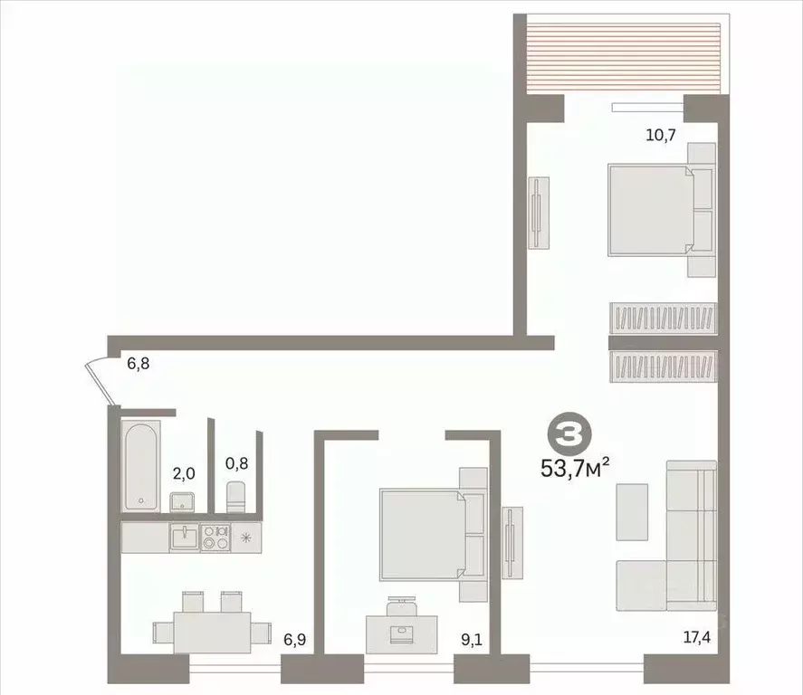 3-к кв. Новосибирская область, Новосибирск ул. Шмидта, 8 (53.7 м) - Фото 1