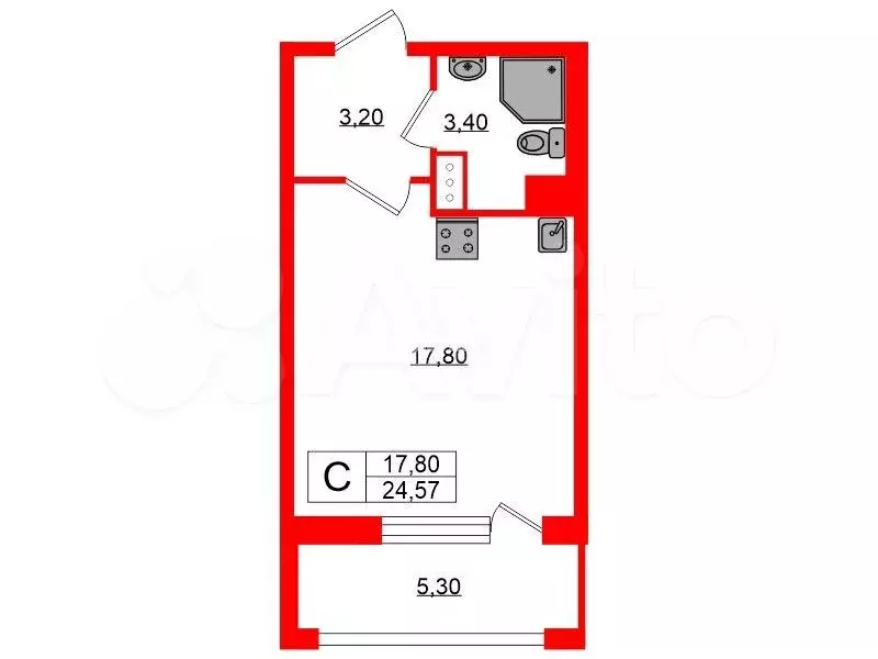 Квартира-студия, 24,6 м, 7/9 эт. - Фото 0