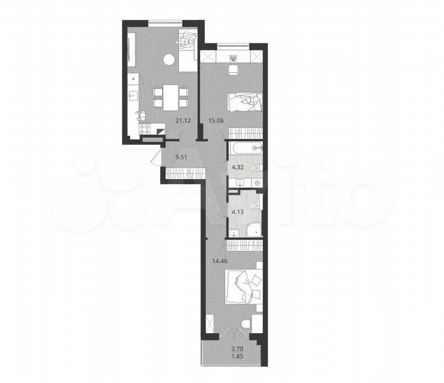 2-к. квартира, 70,5 м, 1/4 эт. - Фото 1