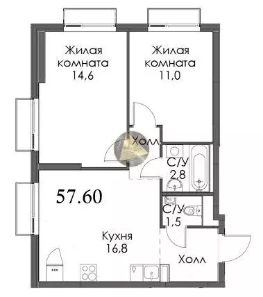 2-комнатная квартира: Санкт-Петербург, Лиговский проспект, 244 (57.6 ... - Фото 1