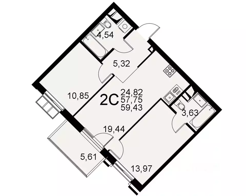 2-к кв. Тульская область, Тула Хлебная пл. (59.43 м) - Фото 0