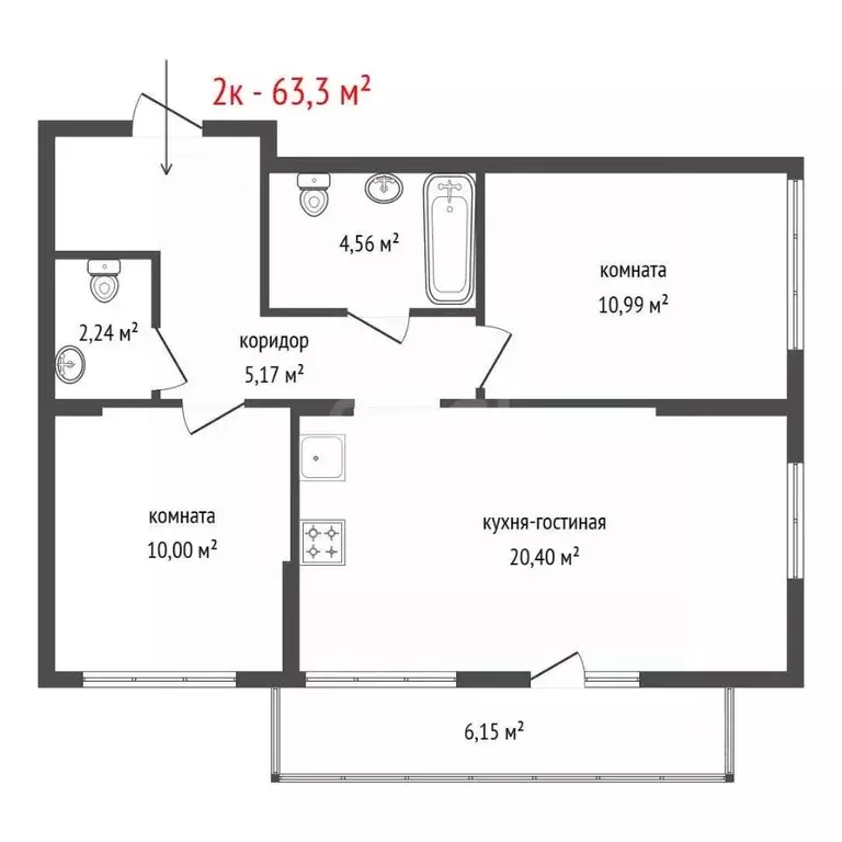 3-к кв. Свердловская область, Екатеринбург пер. Базовый, 10 (63.3 м) - Фото 2