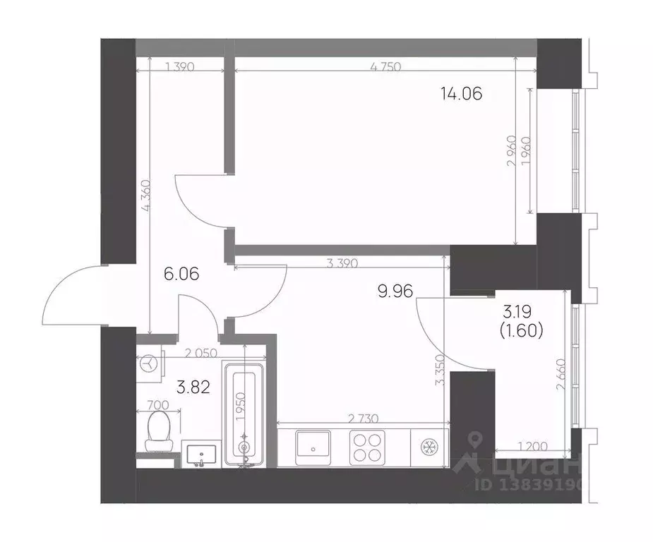 1-к кв. Татарстан, Нижнекамск 15-й мкр, Калина жилой комплекс (35.5 м) - Фото 1