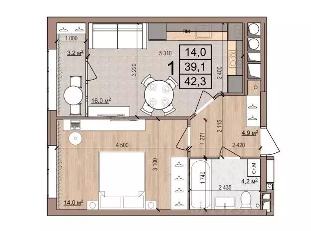 1-к кв. Рязанская область, Рязань Медицинская ул., 3 (42.3 м) - Фото 1