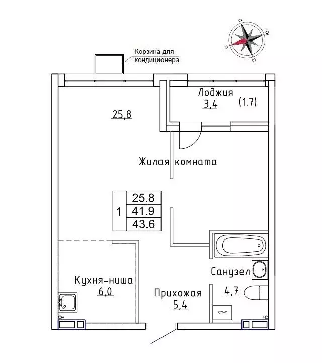 Квартира-студия: Новый, улица Ленина, 6с1 (43.6 м) - Фото 0