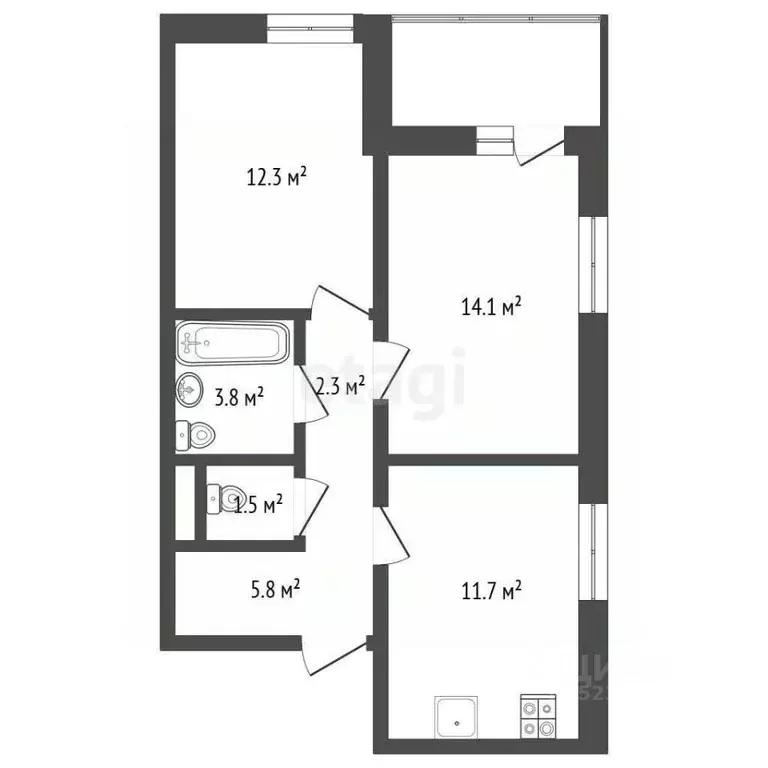 2-к кв. Татарстан, Набережные Челны ул. Команды КАМАЗ-МАСТЕР, 7Б (54.0 ... - Фото 1