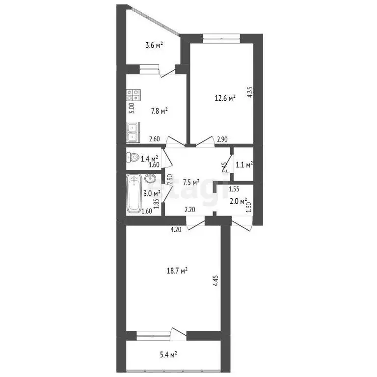 2-комнатная квартира: Бирск, Пролетарская улица, 142В (54.1 м) - Фото 1