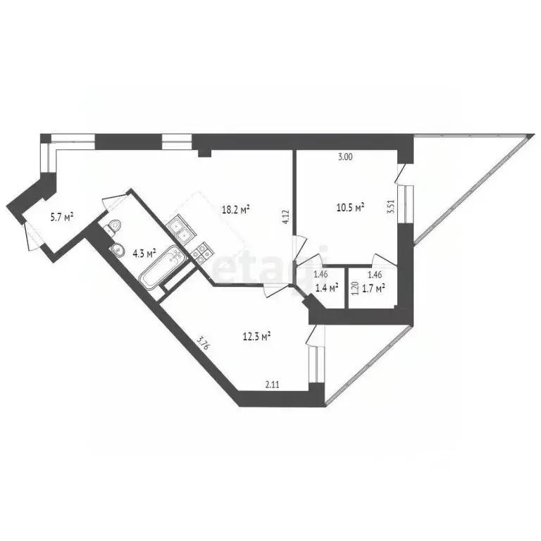 2-к кв. Архангельская область, Архангельск ул. Суворова, 11к2 (54.1 м) - Фото 1