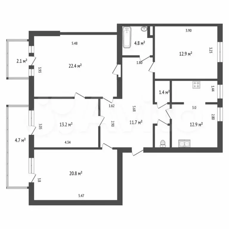 4-к. квартира, 101 м, 4/5 эт. - Фото 0