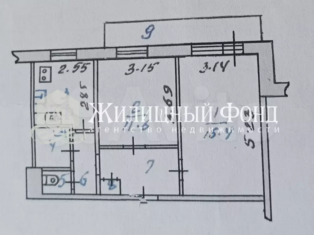 2-к. квартира, 44,5 м, 4/9 эт. - Фото 0