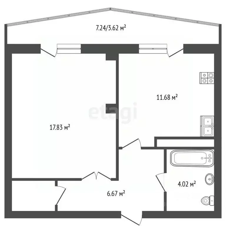 1-к кв. Ханты-Мансийский АО, Ханты-Мансийск ул. Энгельса, 54 (40.7 м) - Фото 2