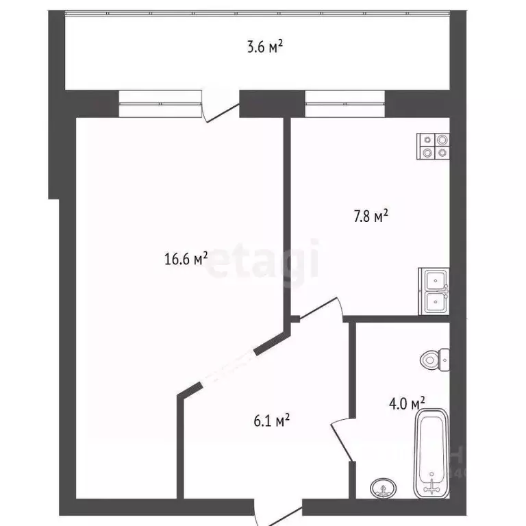 1-к кв. Тюменская область, Тюмень ул. Александра Матросова, 1 (38.1 м) - Фото 1