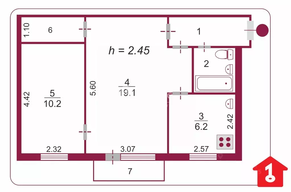 2-к кв. Омская область, Омск ул. Всеволода Иванова, 16 (45.4 м) - Фото 2