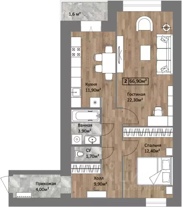 2-к кв. Ярославская область, Ярославль ул. Старая Костромская, 6 (66.1 ... - Фото 1