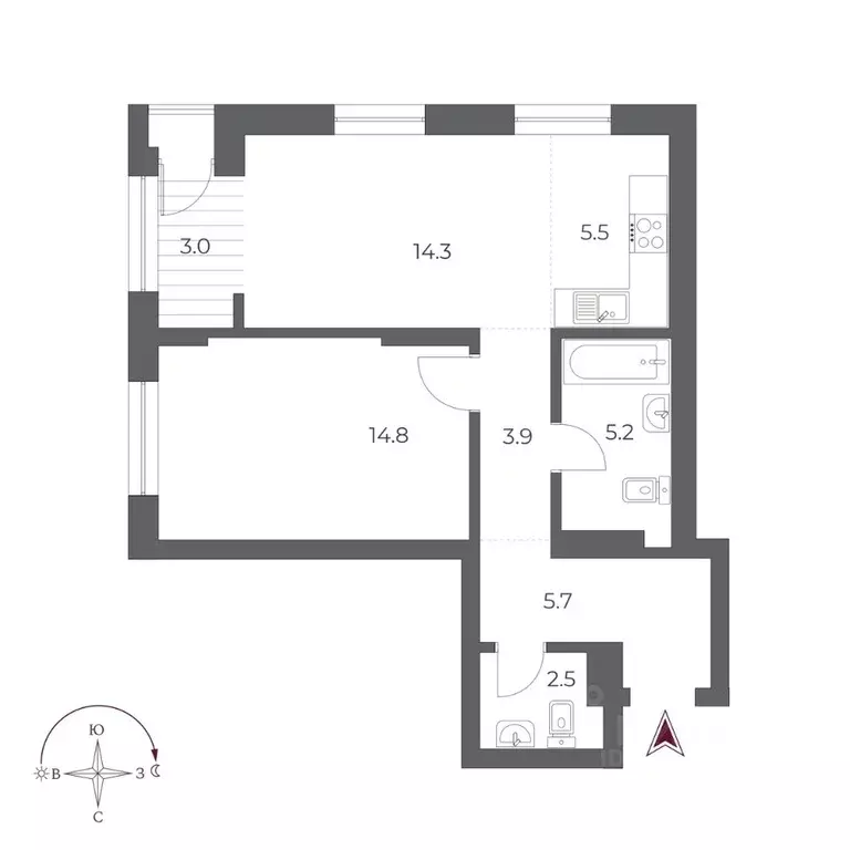 2-к кв. Новосибирская область, Новосибирск Оскар жилой комплекс (54.9 ... - Фото 1