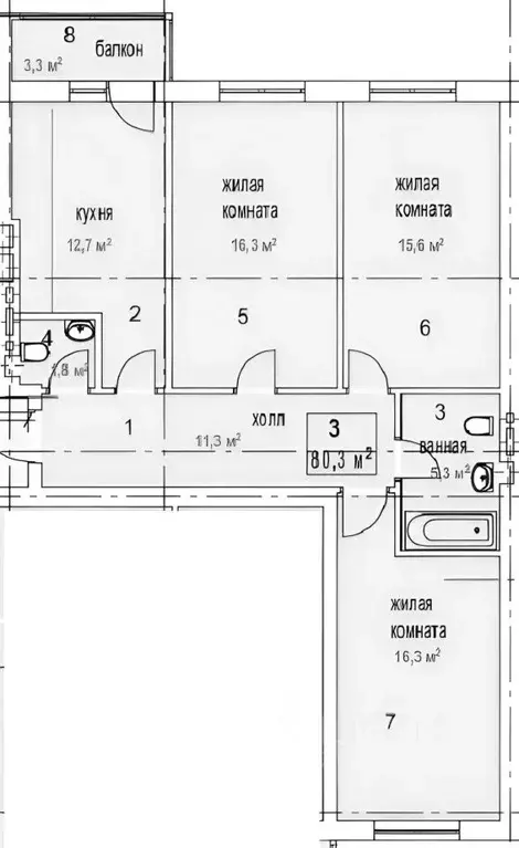 3-к кв. Калининградская область, Калининград Старокаменная ул., 3 ... - Фото 2