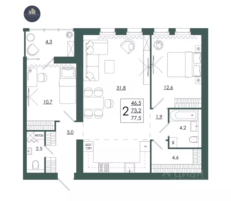 2-к кв. Смоленская область, Смоленск ул. 2-я Киевская, 20Ак1 (77.5 м) - Фото 1