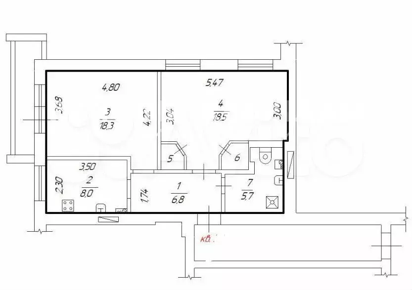 2-к. квартира, 59,5 м, 4/9 эт. - Фото 0