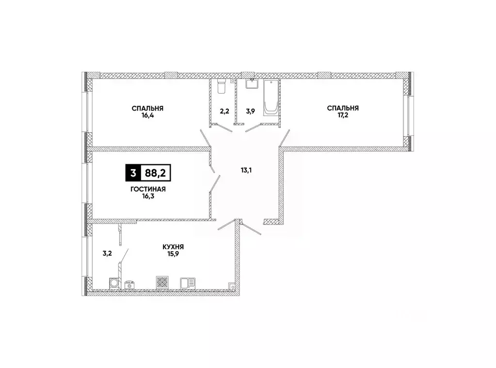 3-к кв. Ставропольский край, Ставрополь ул. Андрея Голуба, 12к8 (88.2 ... - Фото 1
