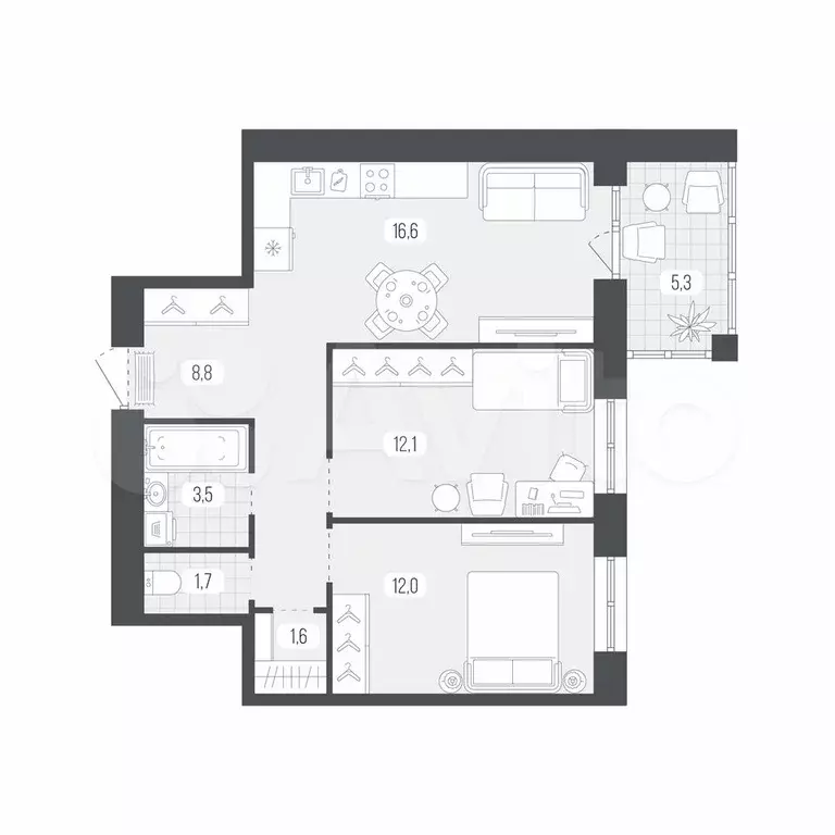 2-к. квартира, 61,6 м, 7/9 эт. - Фото 0