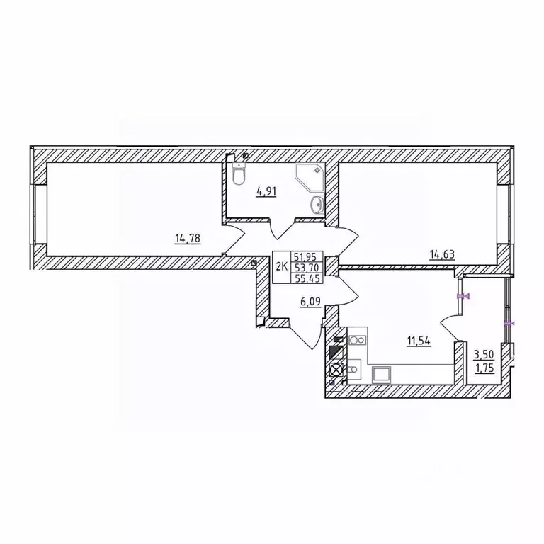 2-к кв. Калининградская область, Зеленоградск  (55.45 м) - Фото 1