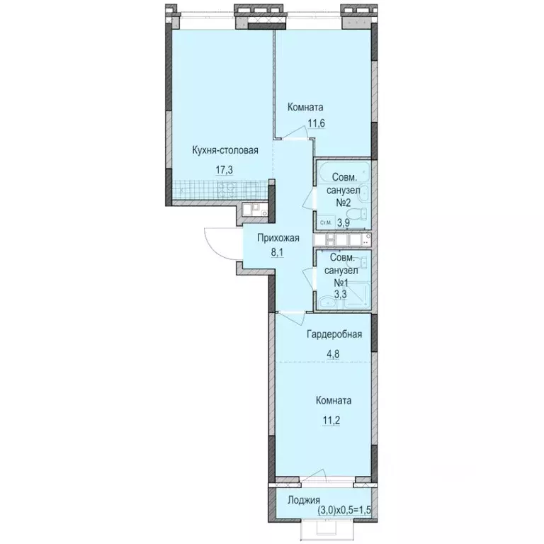2-к кв. Татарстан, Казань Ферма-2 жилмассив,  (61.8 м) - Фото 0